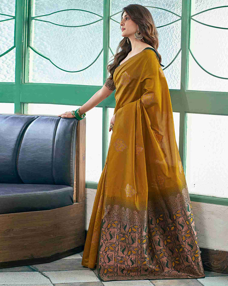 Designer Yellow Color All Over Jacquard Banarasi Silk Saree