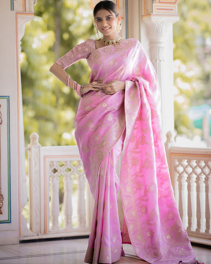 Designer Pink Color Jacquard Weaving Banarasi Silk Saree