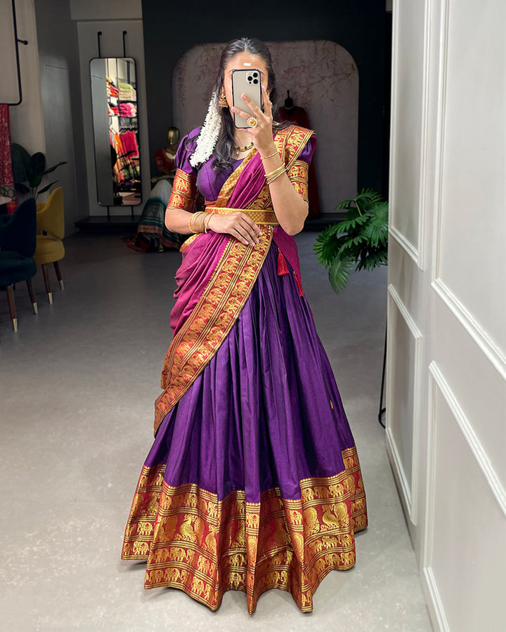 Purple Color Narayan Pet Cotton Full Flair Lehenga Choli