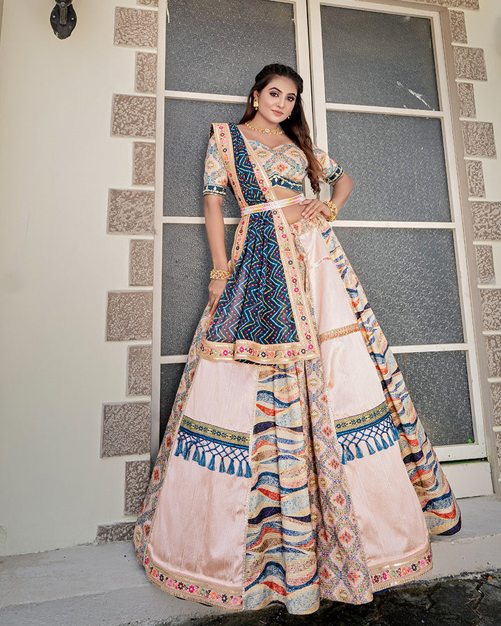 Peach Color Mulberry Sequence Embroidered Wedding Lehenga Choli