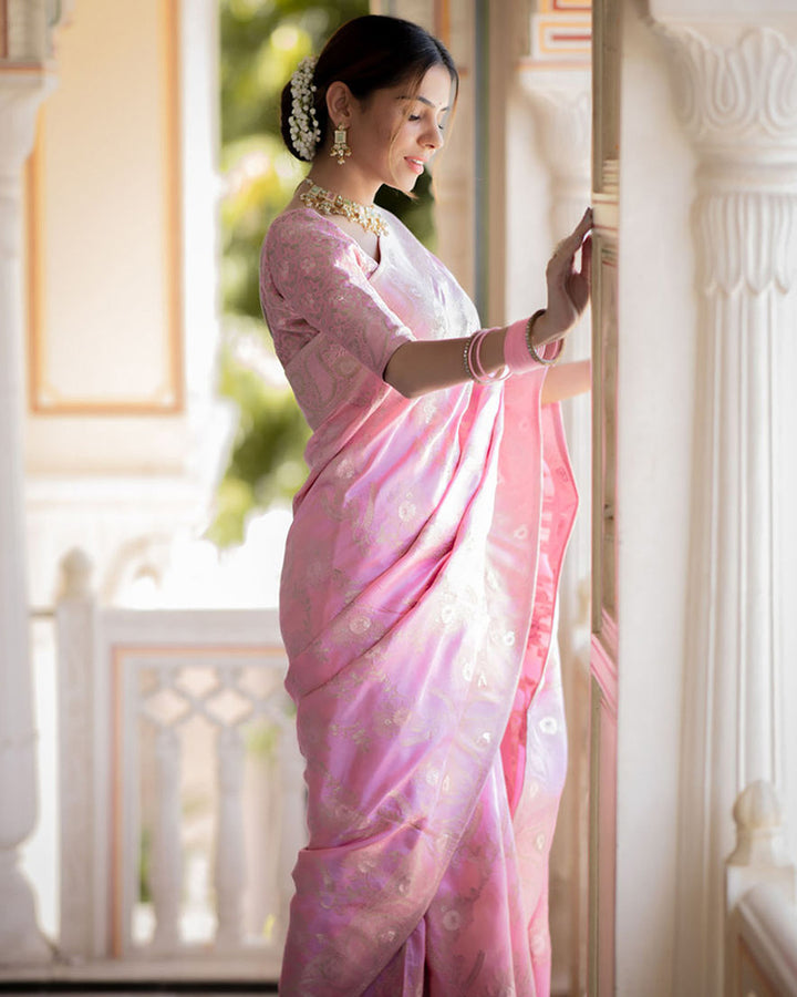 Designer Pink Color Jacquard Weaving Banarasi Silk Saree