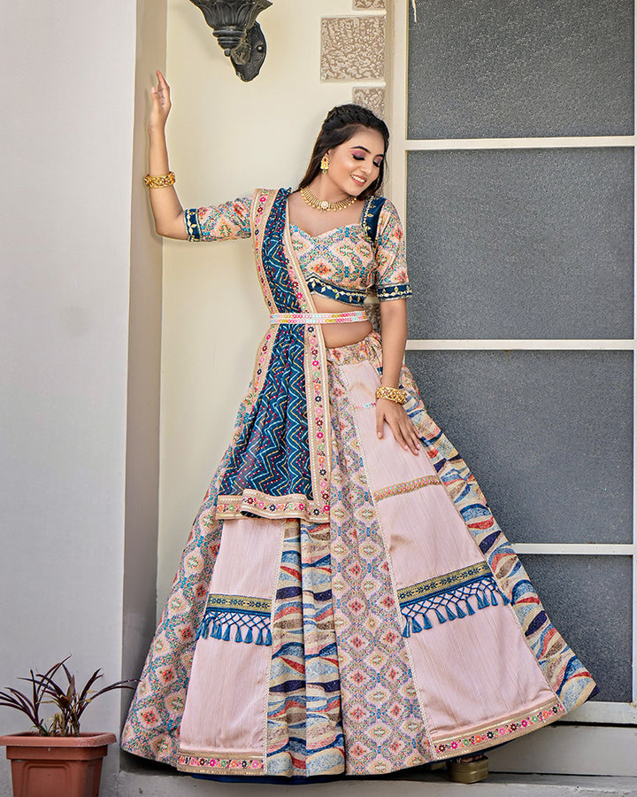 Peach Color Mulberry Sequence Embroidered Wedding Lehenga Choli