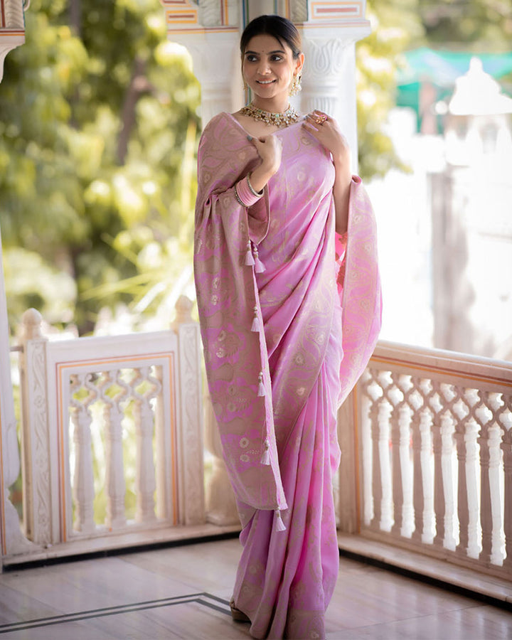 Designer Pink Color Jacquard Weaving Banarasi Silk Saree