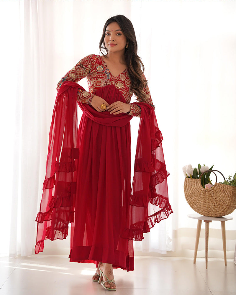 Red Color Georgette Alia Cut Salwar Suit