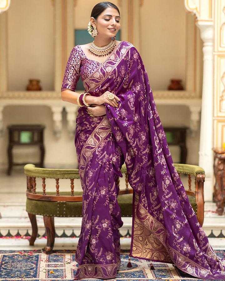 Designer Purple Color Jacquard Weaving Banarasi Silk Saree