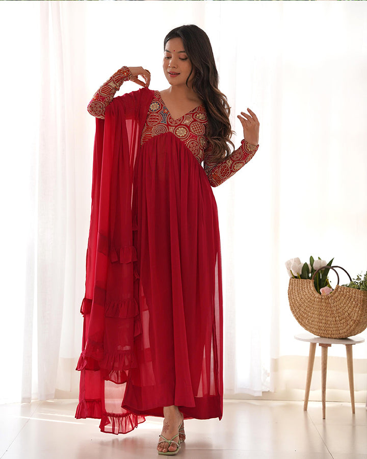 Red Color Georgette Alia Cut Salwar Suit