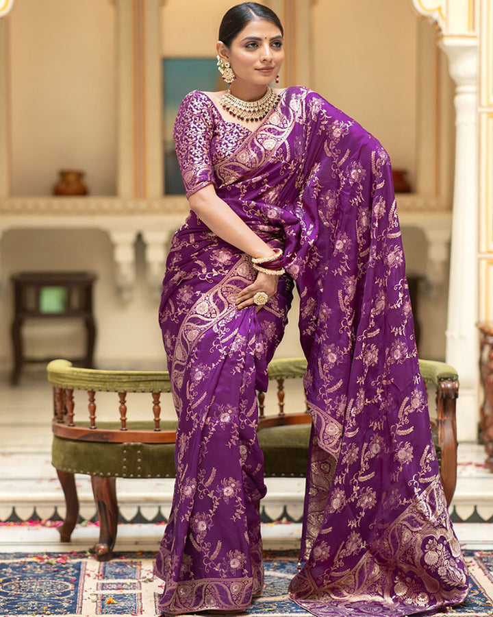 Designer Purple Color Jacquard Weaving Banarasi Silk Saree