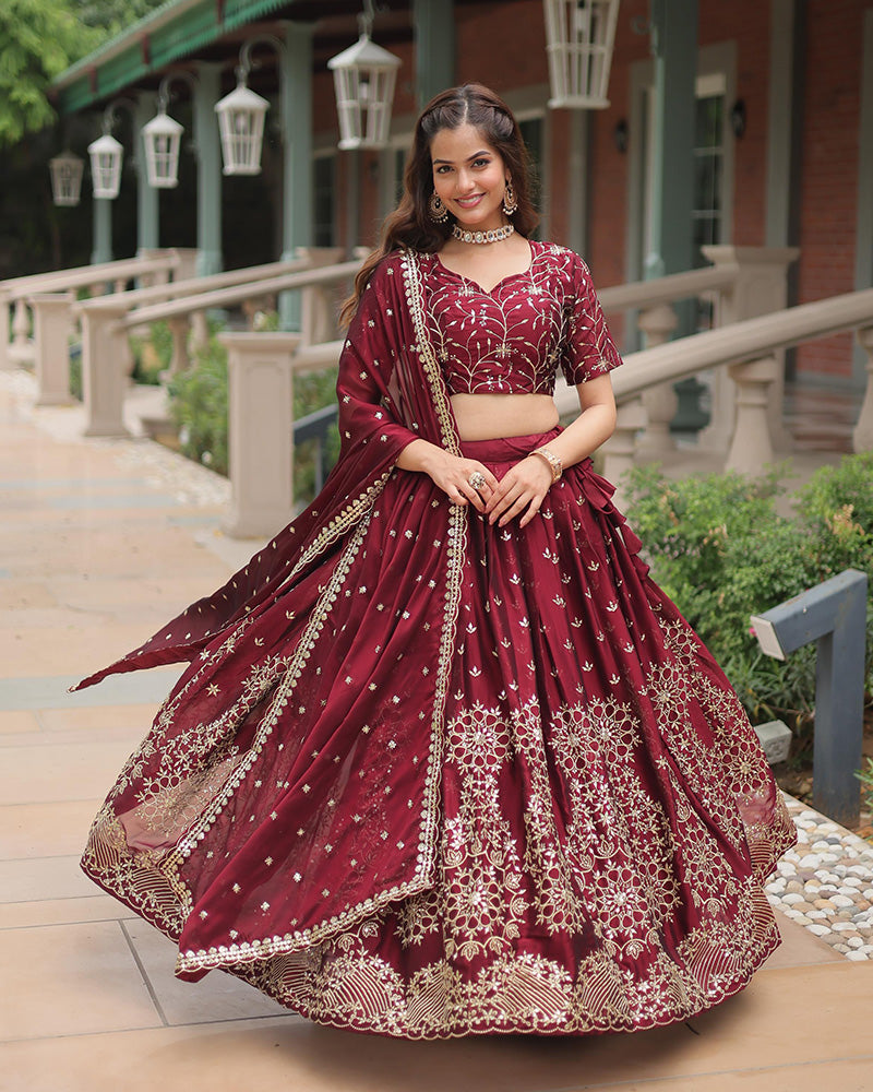 Maroon Color Rangoli Silk Sequence And Embroidered Lehenga Choli