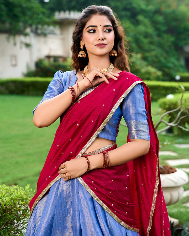 Designer Blue Color Kanchipuram Lehenga Choli