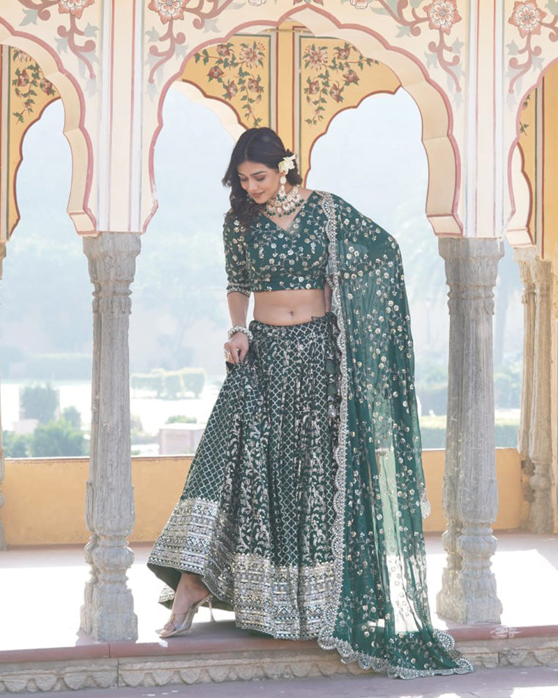 Beautiful Green Color Pure Viscose Jacquard Lehenga Choli