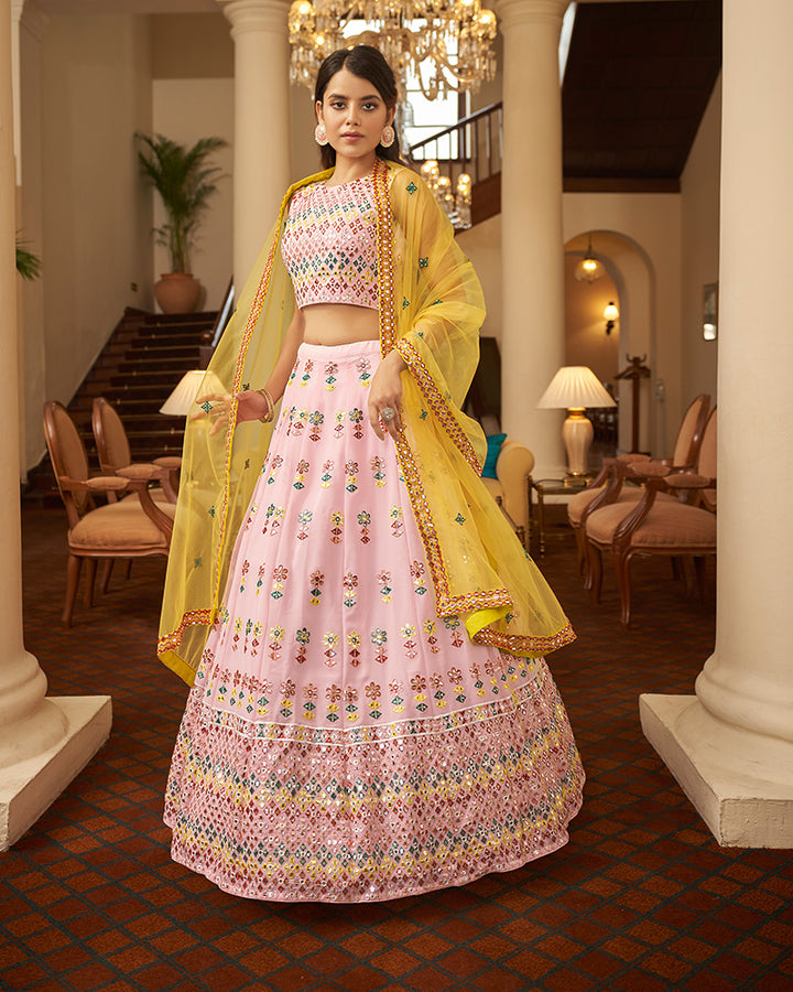 Baby Pink Color Sequence Georgette Lehenga Choli