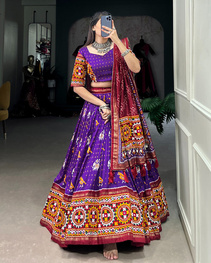 Patola Printed Purple Color Tussar Silk Lehenga Choli