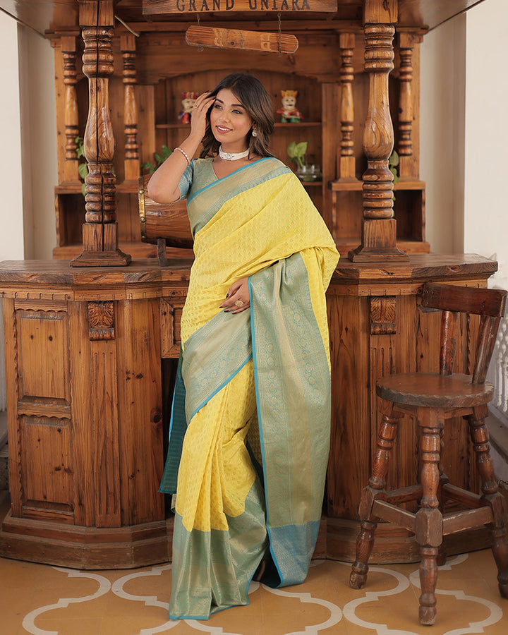 Designer Kanjivaram Silk Yellow Color Saree