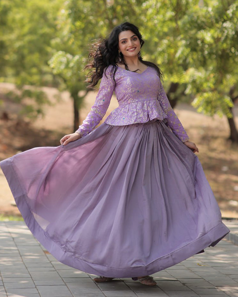 Designer Lavender Color Vichitra Shimmer Crop Top Lehenga Choli