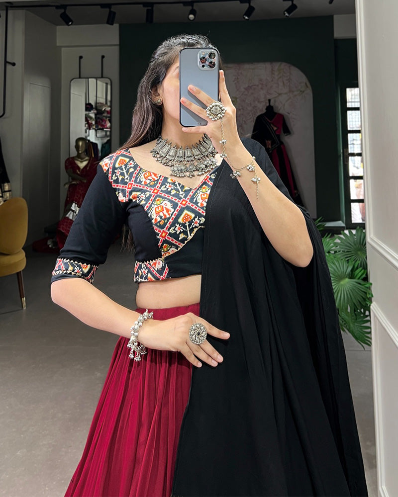 Navratri Wear Maroon Color Rayon Lehenga Choli