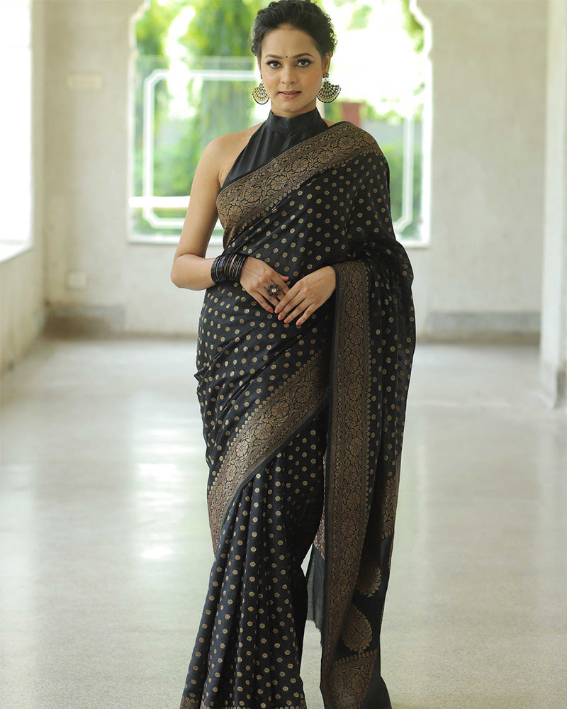 Designer Black Color Jacquard Banarasi Silk Saree