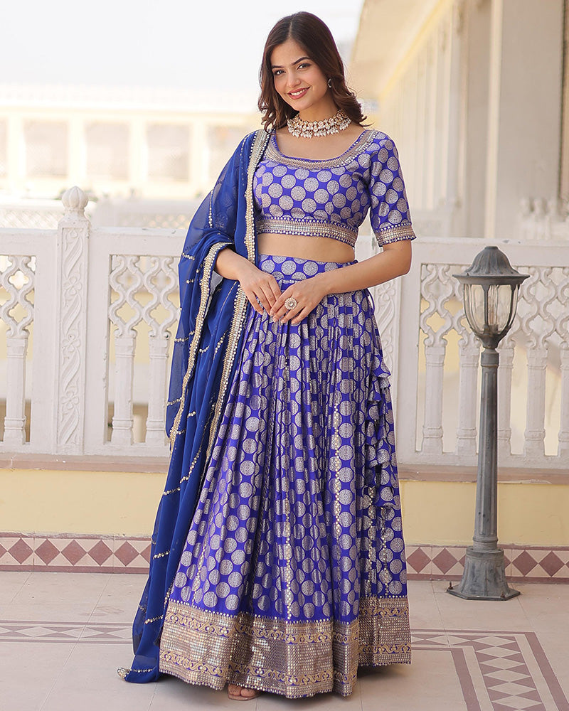 Blue Color Designer Pure Dyable Viscose Jacquard Lehenga Choli