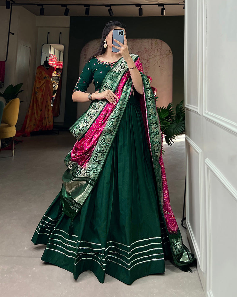 Green Color Pure Cotton Lehenga Choli