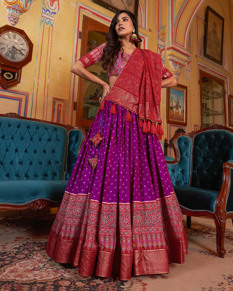 Purple Color Bandhej Print Designer Lehenga Choli