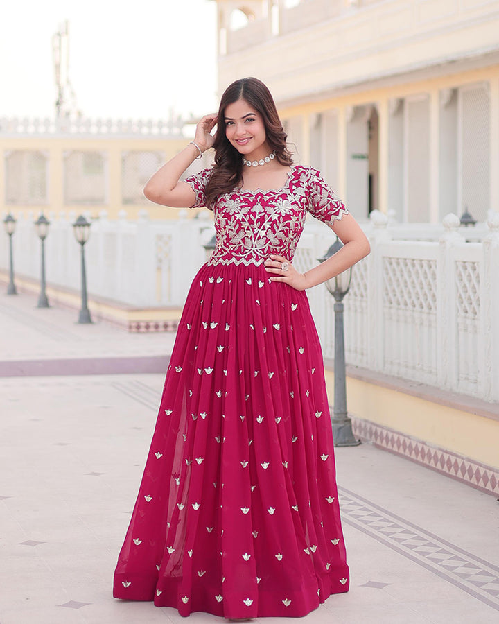 Beautiful Rani Pink Color Embroidered Anarkali Gown