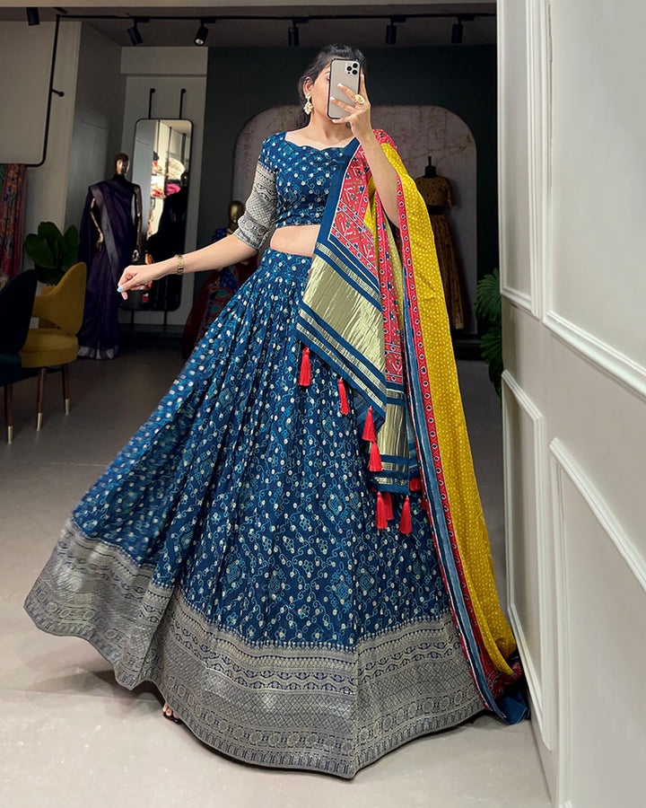 Navy Blue Color Viscose Dola Silk Lehenga Choli