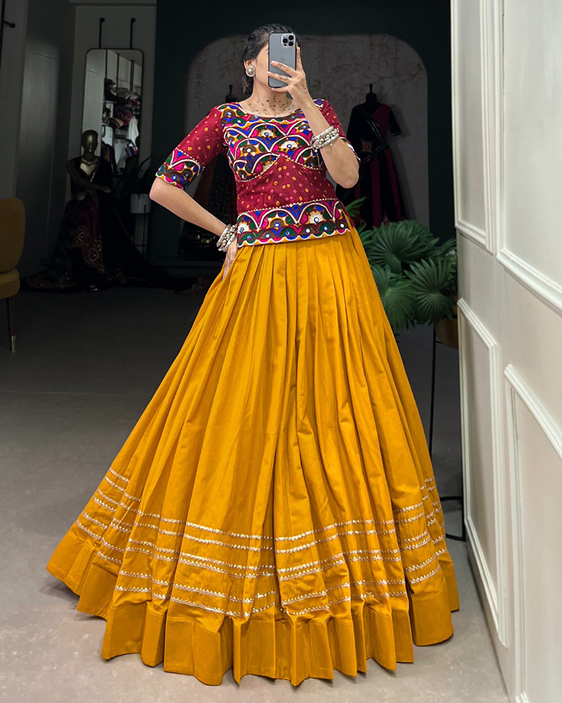 Navratri Wear Mustard Color Cotton Lehenga Choli