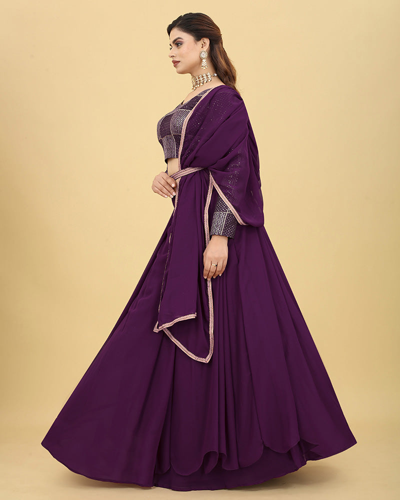 Designer Wine Color Georgette Full Flair Lehenga Choli