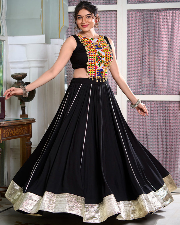 Black Color Rayon Navratri Lehenga Choli