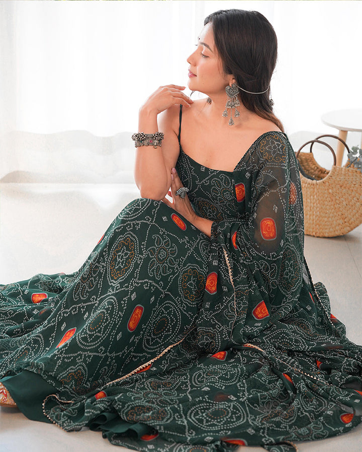 Floral Dark Green Color Soft Chiffon Anarkali Gown With Dupatta