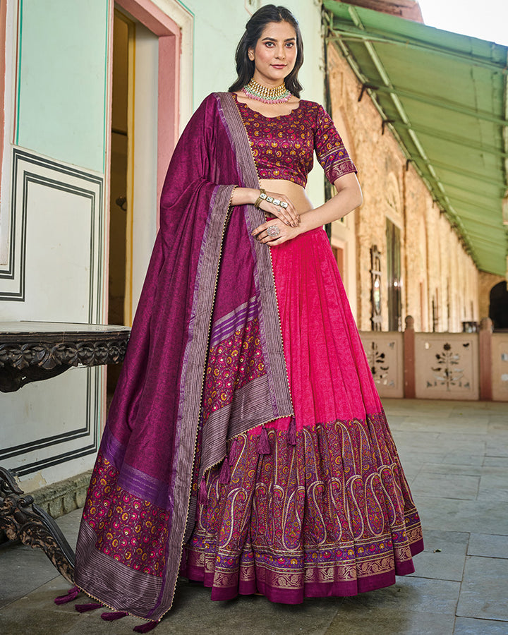 Pink Color Tussar Silk Designer Lehenga Choli