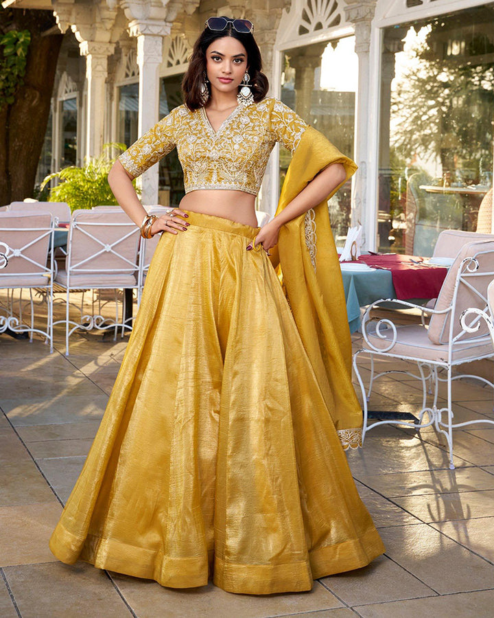 Haldi Special Mustard Color Goldie Silk Lehenga Choli