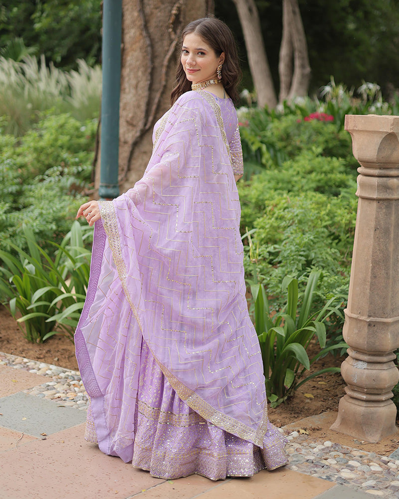 Lavender Color Designer Pure Dyable Viscose Jacquard Lehenga Choli