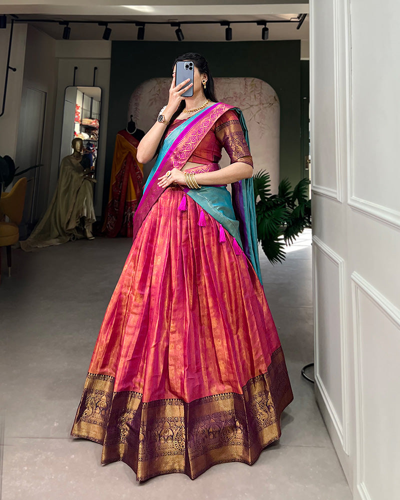 Pink Kanjivaram Designer Lehenga Choli