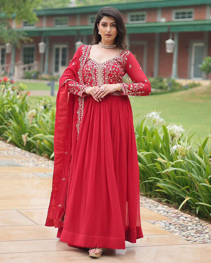 Designer Pink Color Anarkali Gown With Embroidery Dupatta