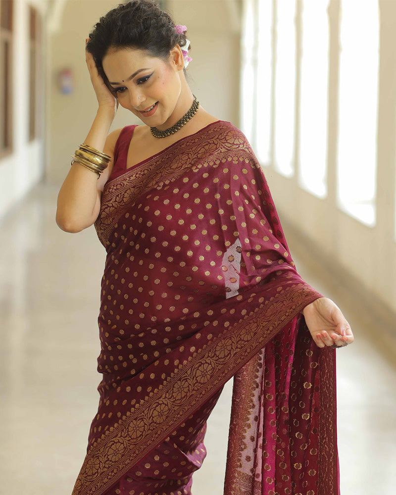 Designer Maroon Color Jacquard Banarasi Silk Saree