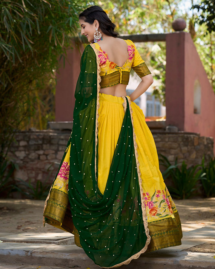 Designer Yellow Color Cotton Silk Lehenga Choli