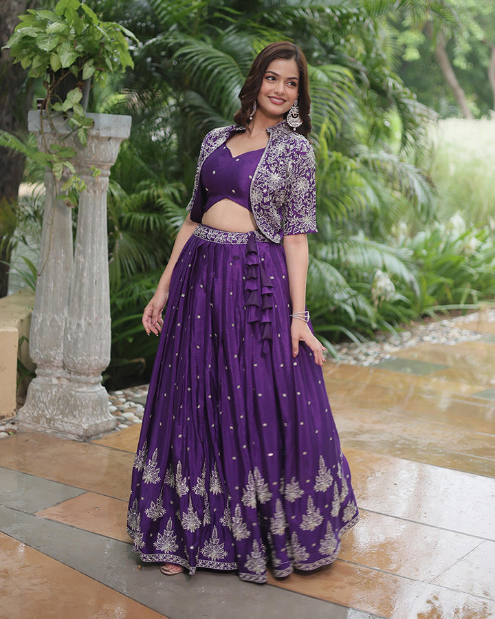 Dark Purple Color Pure Chinon Embroidered Lehenga Choli