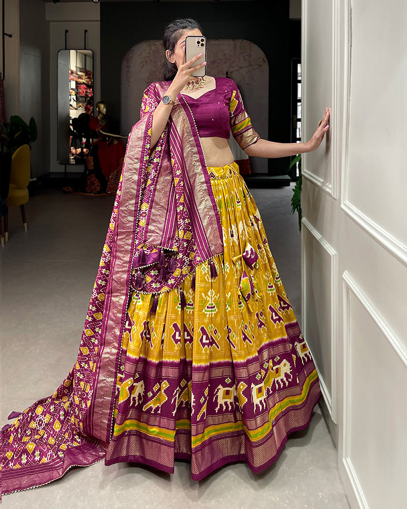 Mustard Yellow Color Floral And Patola Print Lehenga Choli