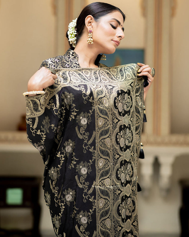 Designer Black Color Jacquard Weaving Banarasi Silk Saree