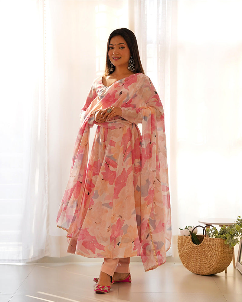 Baby Pink Color Georgette Anarkali With Pant And Dupatta