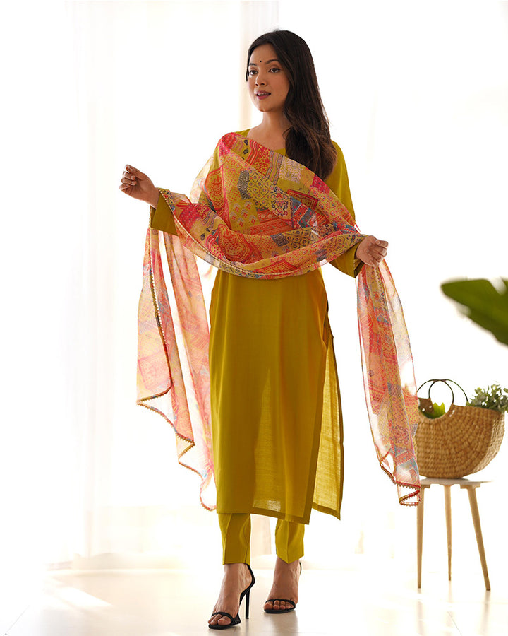 Yellow Color Viscose Three Piece Salwar Suit