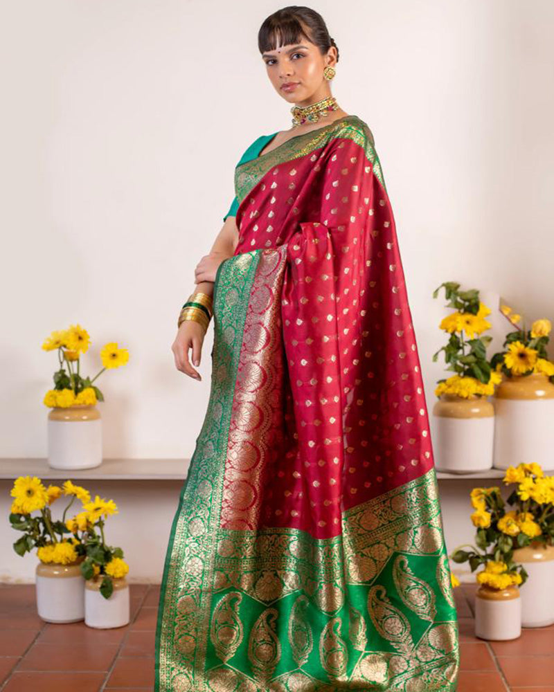 Designer Red Color Jacquard Banarasi Silk Saree