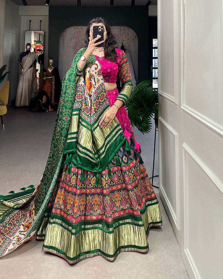 Green Color With Lagdi Patta Gaji Silk Lehenga Choli