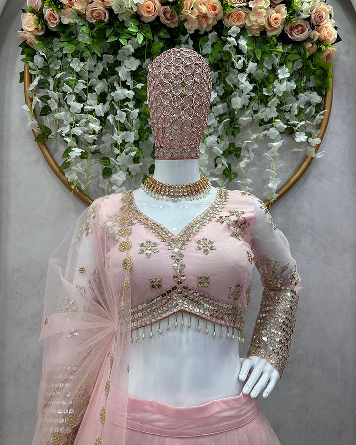 Baby Pink Color Butterfly Net Sequence Lehenga Choli