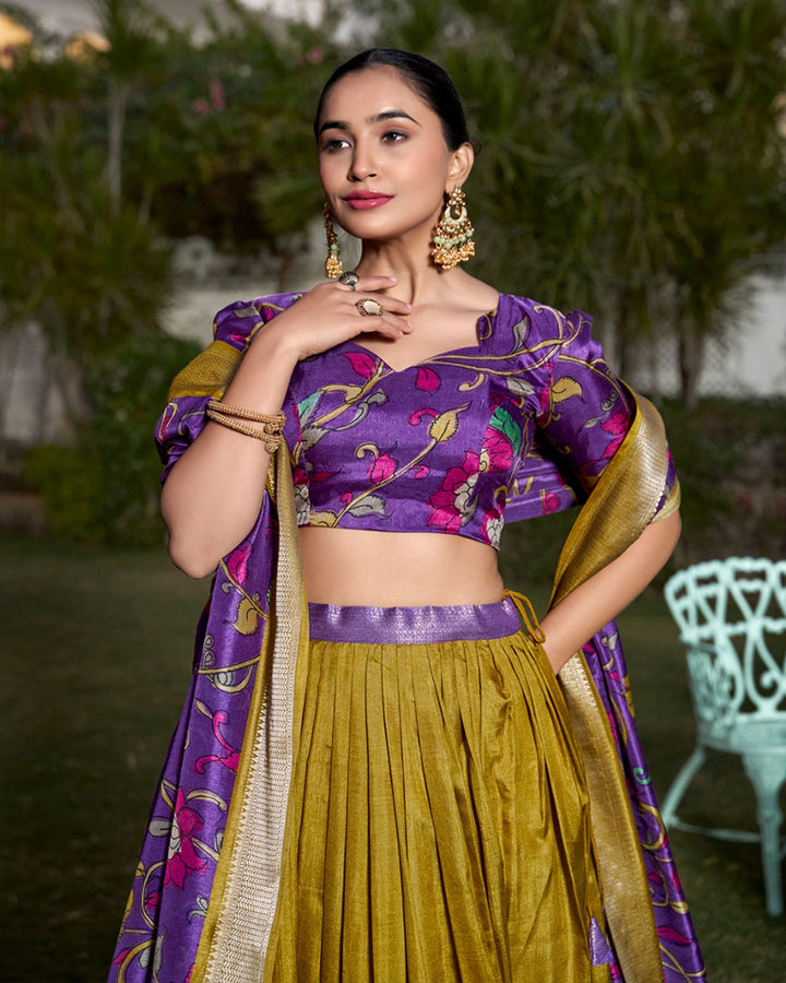 Designer Mustard Color Dola Silk Lehenga Choli