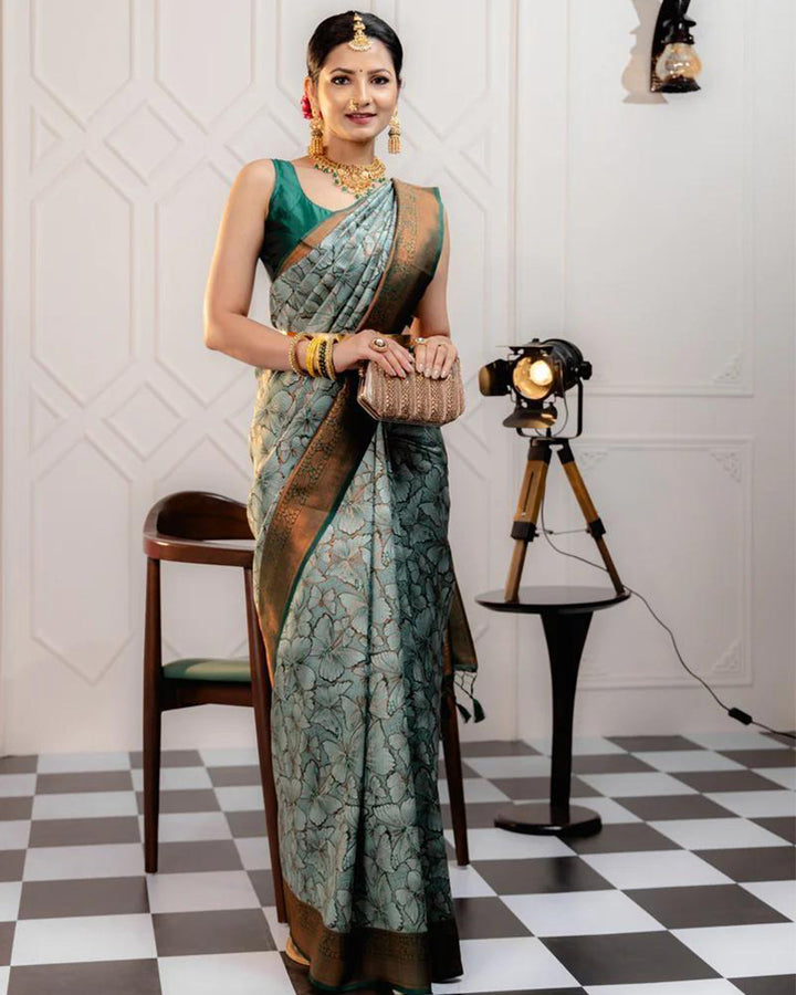 Designer Pista Color Jacquard Banarasi Silk Saree