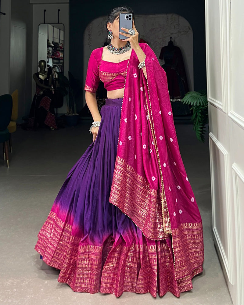 Purple Color Chanderi Navratri lehenga Choli With Bandhej Dupatta