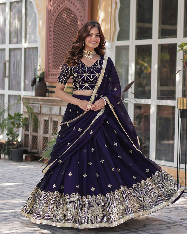 Dark Purple Color Rangoli Silk Sequence And Embroidered Lehenga Choli