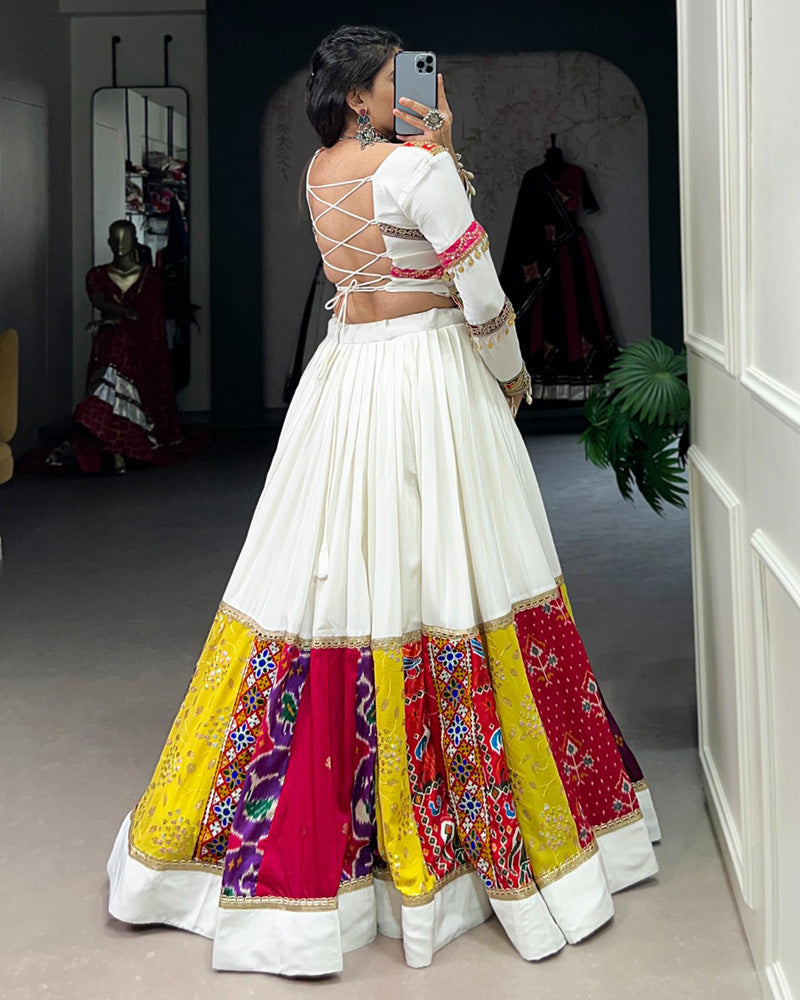 Multi White Color Rayon Gamthi Work Navratri Lehenga Choli