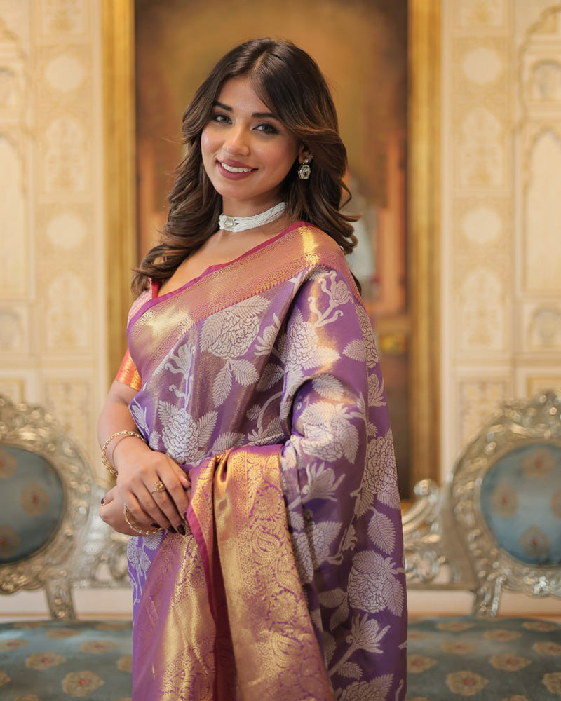 Designer Kanjivaram Silk Purple Color Saree